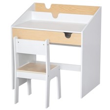 HOMCOM Two-Piece Kids Desk and Chair Set Children Study Table w/ Storage