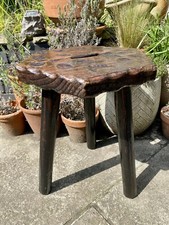Vintage Tripod Rustic Wooden Milking Stool/ Plant Stand Mid Century