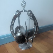 Companion Set Andirons Fire Irons Antique Chrome 836 (FREE UK POSTAGE)