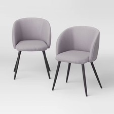 2pk Upholstered Barrel Back with Metal Base Dining Chair Gray - Room