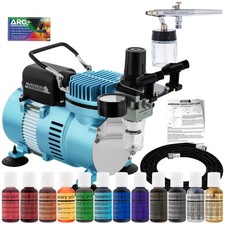 Master Airbrush Air Compressor Cake Decorating Kit 12 Chefmaster Food Colors Set
