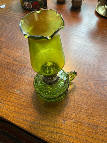 Vintage green glass oil - , lamp
