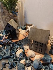 Two Grey Shabby Chic Tea light House Lanterns  13cm High