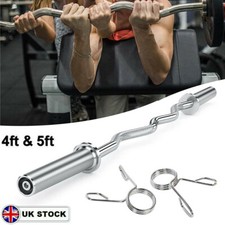 Olympic Barbell EZ Curl Bar Spring Collars Home Gym 2" Training/Weight Lifting