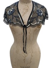 Sequin cape black scarf shrug india bead Marks & Spencer VGC vintage Gatsby 