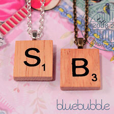VINTAGE WOODEN SCRABBLE STYLE NECKLACE CUTE KITSCH INITIAL LETTER TILE CHARM EMO