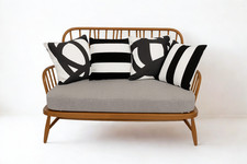 Ercol Jubilee 766/2 two-seater sofa in new grey boucle with scatter cushions