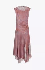 Zara Women's Pink High Neck Gathered Tulle Midi Dress Size Small NWT