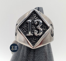 13 Thirteen Ring Biker Skull Antiqued Stainless Steel Motorcycle Jewellery