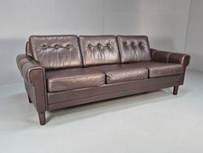 Vintage Three Seater Sofa Brown Leather Retro Danish 1970s EB9946 M3SS