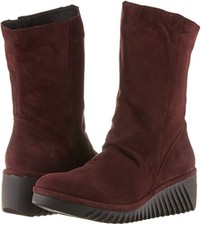 FLY LONDON LEDE228FLY WINE LEATHER WEDGE BOOTS UK 7 EU 40 USA 9 BNIB RRP £130