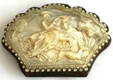 Antique palais royal 18th century carved M O P purse sidesaddle horse hunting