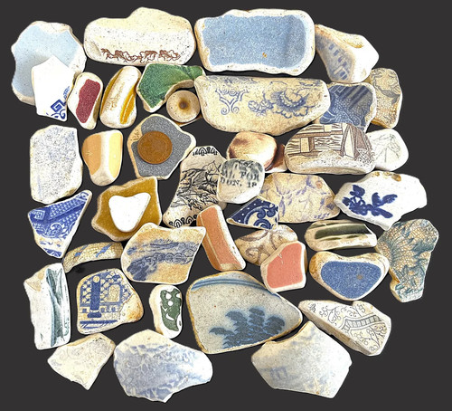 English sea pottery pieces