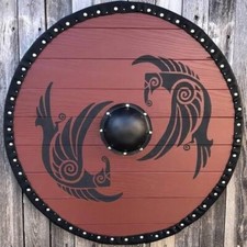 Medieval Warrior Wooden Round  Viking 24”Shield| Halloween Cosplay Wall Art, Bat