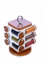 Plastic 12-Jar Revolving Spice Rack Masala Box - Wooden Finish KU