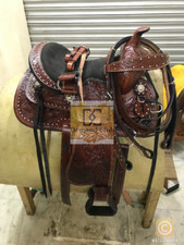 Western Leather Saddle Barrel Racing Horse Saddle with Set Free Ship with set