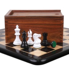 3" Pro Staunton Black & White Painted Wooden Combo Chess Set with 17" Ebony Ches