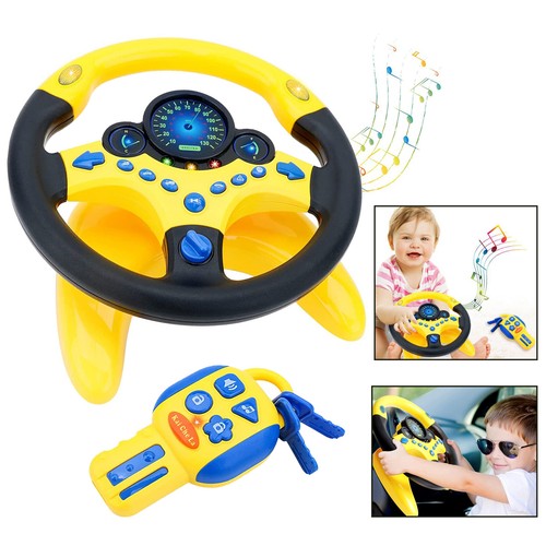 Yellow kids steering wheel car - kids,