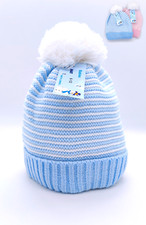 Adorable Baby Knitted Bobble Hats with Soft Fleece Lining Pink Blue Girl Boy