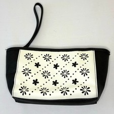 Vera Bradley Laser Cut Flowerlines Wristlet Black White Faux Leather NWOT