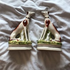 Two Antique Staffordshire Ware English 20th Century Porcelain Brown Hounds.
