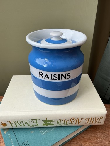 Cornishware raisins lidded - cornishware, jar