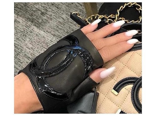 Chanel black lambskin mittens - chanel,