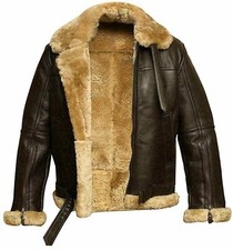 MENS RAF B3 AVIATOR SHEEP SKIN LEATHER BOMBER WINTER FLYING PILOT JACKET COAT