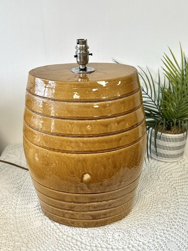 Unusual stoneware barrel lamp - barrel,