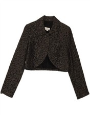 VINTAGE Womens Abstract Pattern Bolero Jacket US 8 Medium Black Cotton AY01