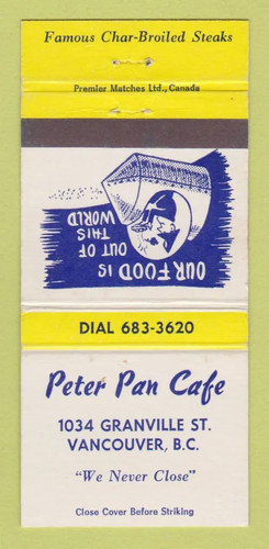 Matchbook cover peter pan - matchbook,