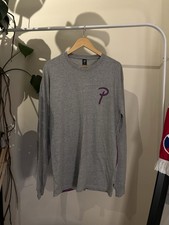 Patta Men's  Grey Long Sleeve T-Shirt With Purple Printed Logo
