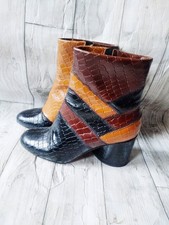 1970's  Style Robert Clergerie Brown Patchwork Leather Ankle Boot,  Size 36