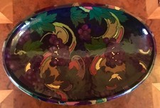 Royal Stanley Jacobean Ware Grape Vine Art Pottery LG Oval Bowl Circa 1923-1929