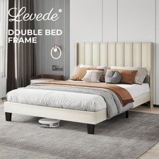 Levede Metal Wooden Bed Frame Double Panel Plush Upholstered Mattress Platform
