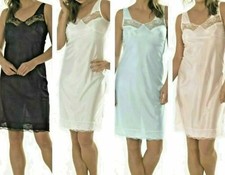 NEW LADIES SILKY FEEL FULL SLIP CHEMISE LACE EDGE PETTICOAT*6 COLOURS*11 SIZES