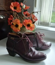 Ladies PIKOLINOS Leather Ankle Boots Shoes Burgundy Zip  Lace Size UK  8 VINTAGE