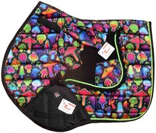 Mushroom Satin Print Close Contact Saddle Pad + Matching Ear Bonnet Stylish Set
