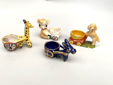 4 Vintage Novelty Ceramic Egg Cups Donkey, Giraffe, Dog with Cart