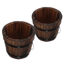  2pcs Wooden Barrel Planters: Whiskey Barrels Bucket With Handle Flower Planters