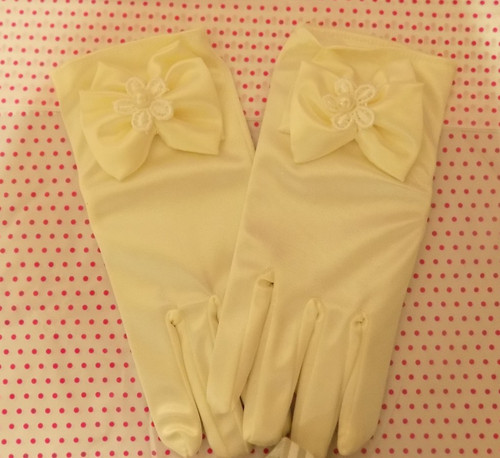 Ivory satin bow gloves - &,