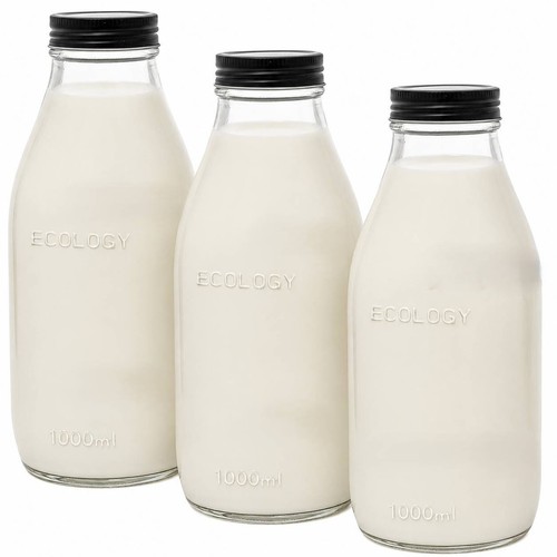 Vintage glass milk bottle - 1l,
