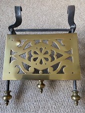 old Reclaimed Antique Large Brass Hanging Trivet For Range Fire Place Shelf