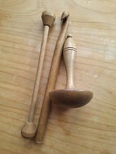 Vintage XL  Wooden Crochet Hook A  Double Ended Gadget and Wooden Mushroom