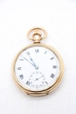F Antique 10cT Gold Plated Open Face Swiss Made Working Top Wind Pocket Watch