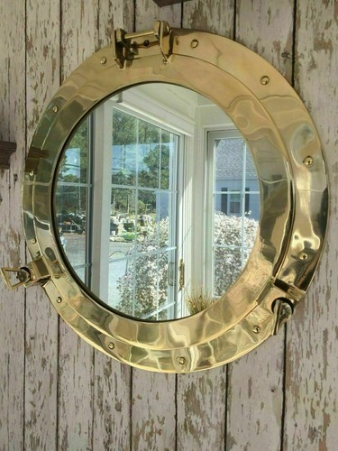 Brass porthole mirror - brass,