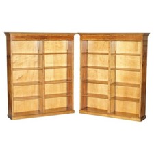 PAIR OF SHERATON REVIVAL SATINWOOD, BURR WALNUT & YEW WOOD LIBRARY BOOKCASES