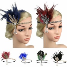 Vintage Ladies Flapper Headband Feather 1920s Costume Headpiece Headdress