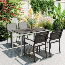 Garden Table, Outdoor Dining Table with Aluminium Frame, Slatted Top, 120 x 70cm