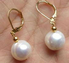NATURAL AAA+ 11-12MM WHITE SOUTH SEA BAROQUE PEARL EARRING 14K GOLD HOOK Earring